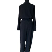 Image 2 of Black Cloth & Stone Button Front Pant Jumpsuit with Waist Tie- Anthropologie Size M 