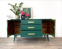Image 5 of Vintage Retro Lebus sideboard with drawers / tv cabinet painted in dark green