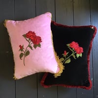 Image 10 of Pink velvet, red rose cushion