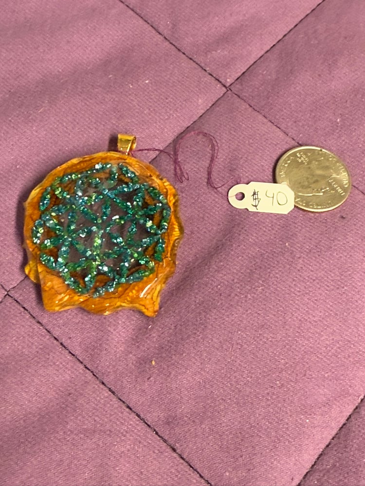 Image of Crushed Glass Flower of Life Pinecone Charm | Handmade PNW Resin Jewelry | #92