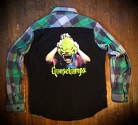 Upcycled “Goosebumps” t-shirt flannel
