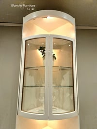 Image 2 of Tall, Mid Century Nathan Corner Drinks Cabinet unit in Stone with light. 