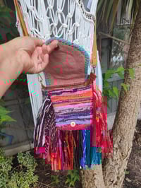 Image 5 of FRILL MINI body cross Sari bag with ruffles - detachable strap wear on waist too-Hamsa hand2