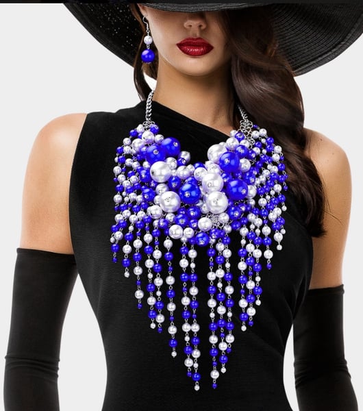 Image of Pearls of love (blue&white) Statement Piece Set