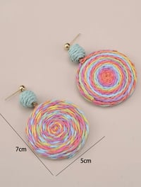 Image 5 of Round Straw Dangle Earrings 