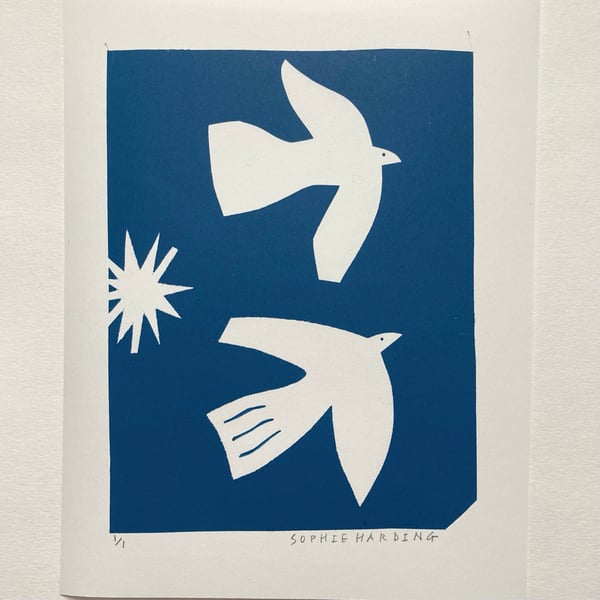 Image of Birds and Star handmade print