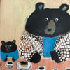 Small square art print-Bears with cake 