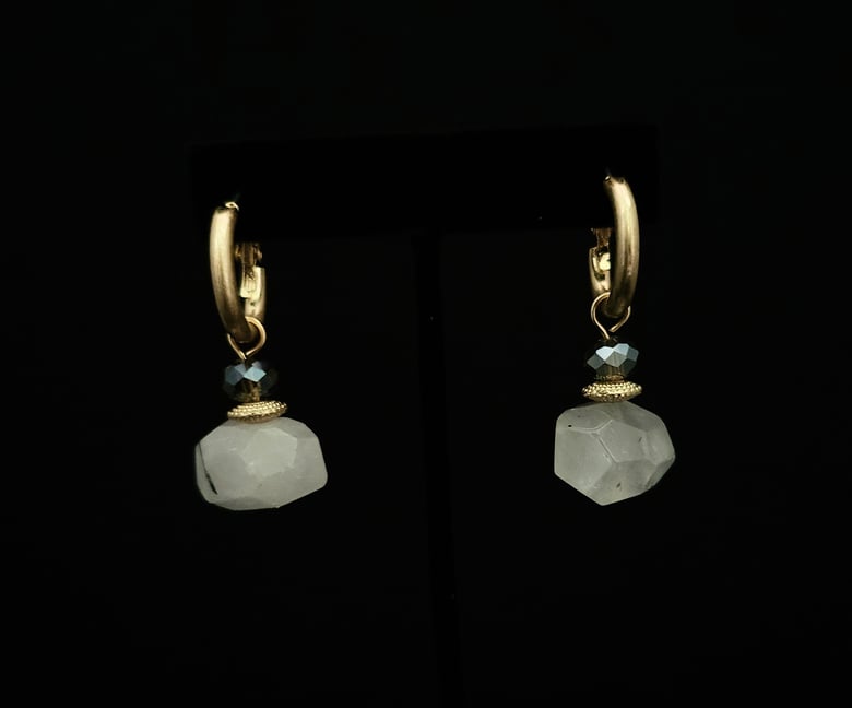 Image of Gold & Gray Marbleized Pierced Earrings 