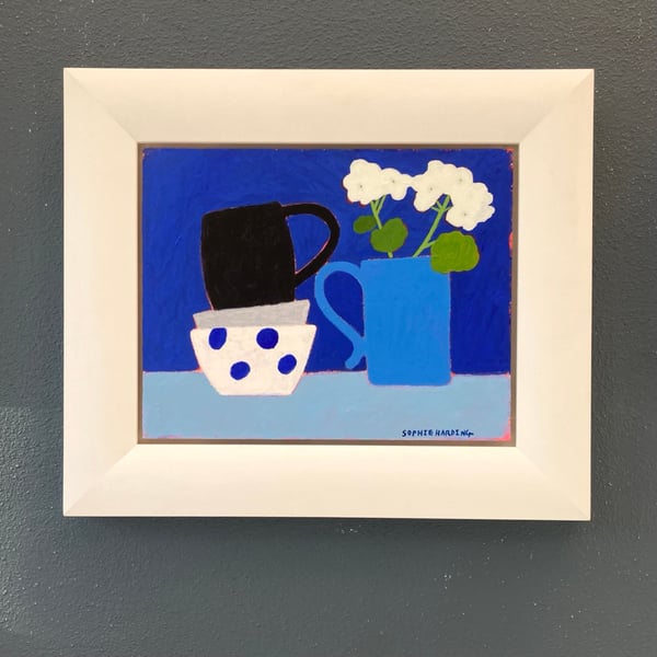 Image of Cups, Bowls and Geranium Sprigs