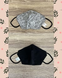 Image 2 of Black and white floral 3 layer cotton fabric reversible face mask