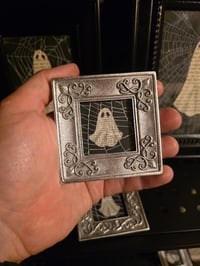 Image 1 of 1800’s biblical Ghost with preserved spider web - silver frame