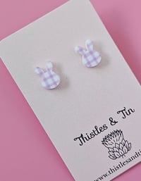 Purple Gingham Bunny Studs - SKU 557