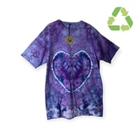 Image 1 of ♻️ UPCYCLED L Tall Unisex Heart Tee in Purple Haze Ice Dye