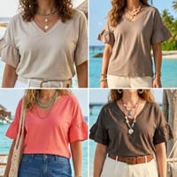 Rosie - RUFFLE SLEEVE V-NECK T-SHIRT