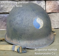 Image 7 of WWII 29th Infantry Division. M-1 Helmet. NCO. D-Day Normandy. 
