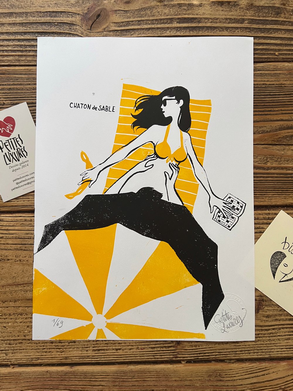 Image of  "Chaton de sable" handmade linocut art print