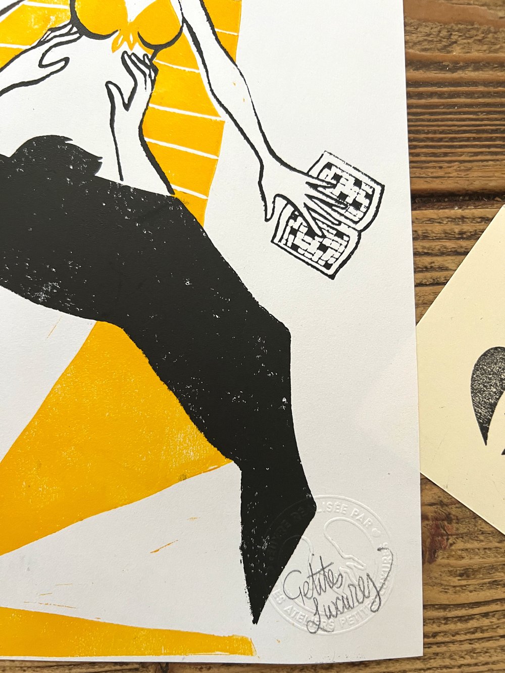 Image of  "Chaton de sable" handmade linocut art print
