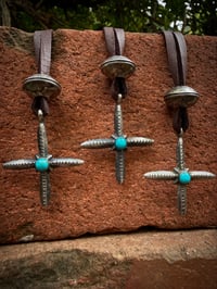 Image 2 of WL&A Handmade Old Style Carico Lake Turquoise Four Corners Pendant w/ Mercury Dime Pearl