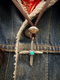 Image 4 of WL&A Handmade Old Style Carico Lake Turquoise Four Corners Pendant w/ Mercury Dime Pearl