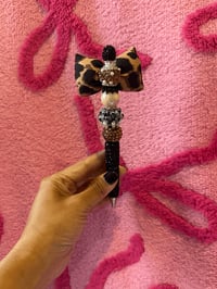Image 1 of Leoapard Puffy Bow Rhinestone Pen