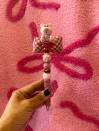 Image 1 of Flocked Lotso Checkered Bow Rhinestone Pen