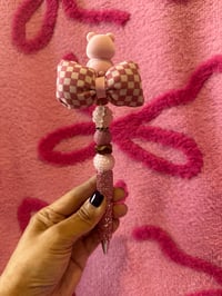 Image 2 of Flocked Lotso Checkered Bow Rhinestone Pen