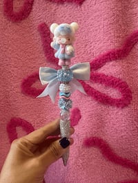 Image 1 of Flocked Blue/Pink Nanci Rhinestone Pen