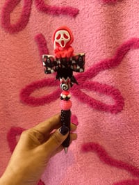 Coral Pink Ghostface Bow Rhinestone Pen