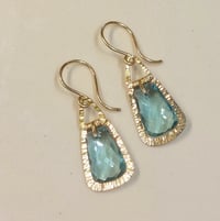 Image 1 of GOLD AND TEAL QUARTZ DROP EARRINGS