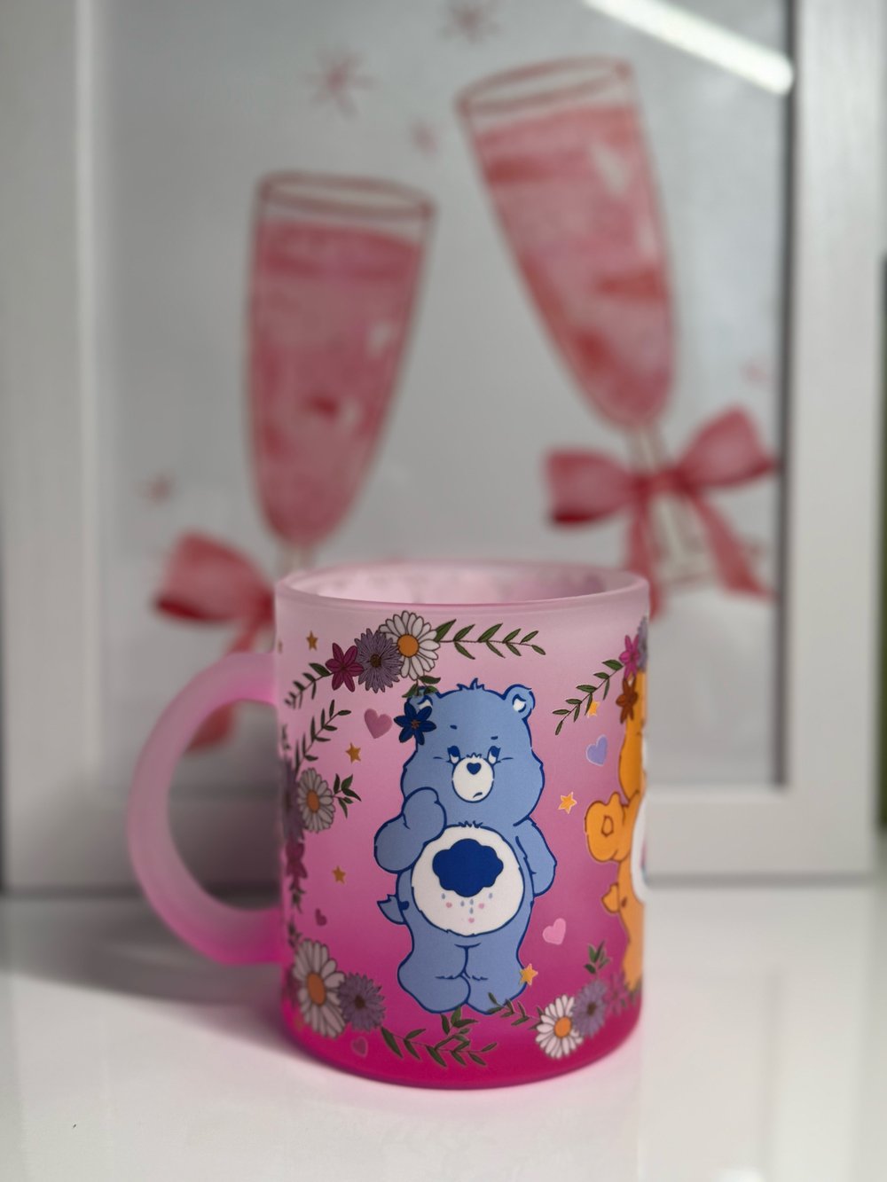 Image of 11oz Pink Glass Mug - CARE BEARS