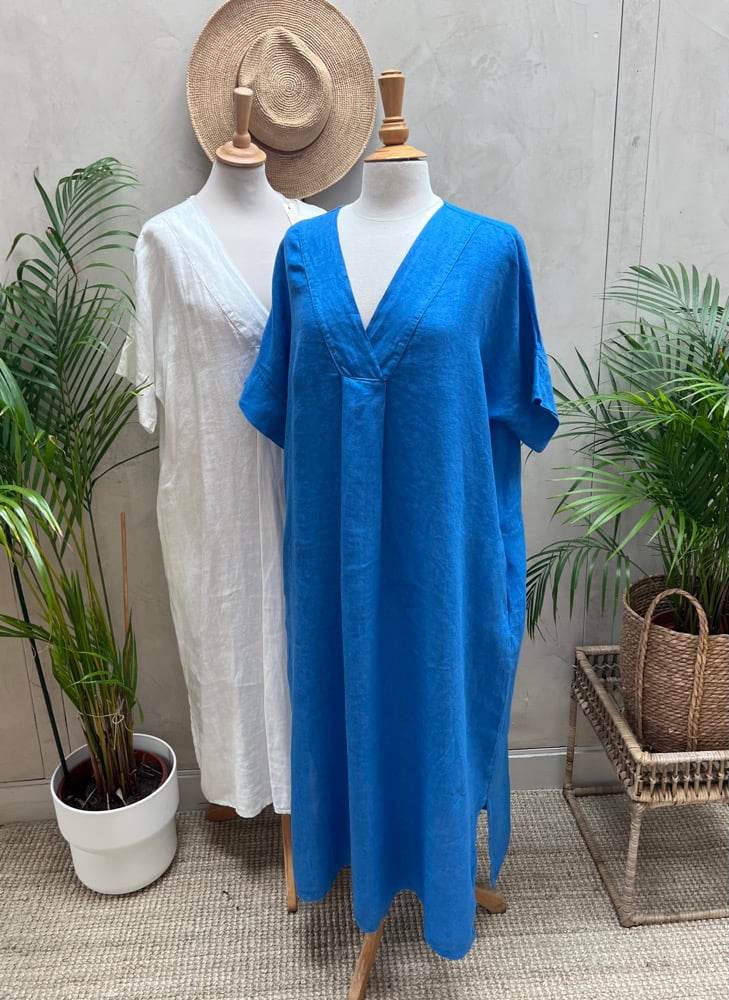 Image of Robe En Lin Diane Bleu Céleste