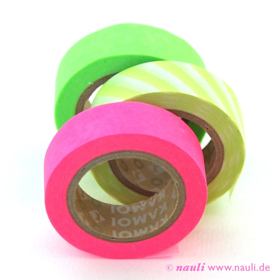 Image of Washi Masking Tape 3er neon grün + pink + Streifen