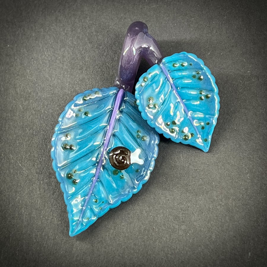 Image of Blue Double Leaf & Snail Pendant