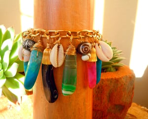 Image of Colorful Agate and Cowrie shell Charm Bracelet