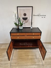 Image 12 of Large Mid Century Luxury Sideboard Nathan | Curved Teak Sideboard Black | 4 Walnut Drawers 