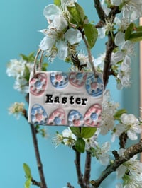 Image 2 of Handmade Ceramic Easter Tile with easter egg motif decoration