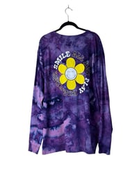 Image 6 of ♻️ UPCYCLED 2X PLUS 100% Cotton Smiley Long Sleeve Graphic Tee in Purple Haze Ice Dye