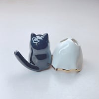 Image 5 of Black Cat With Ghost Mask Ceramic Figurine #1