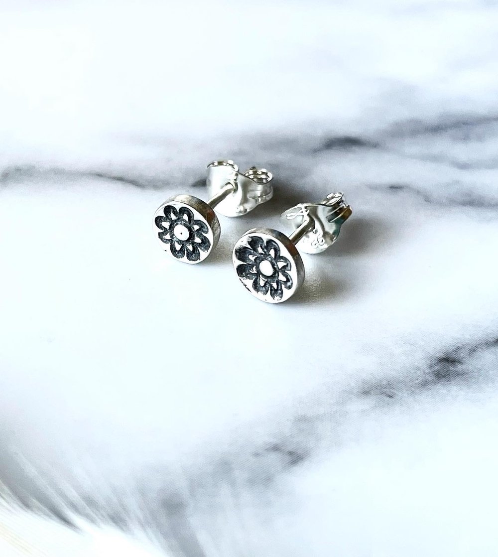 Two Pairs Of Handmade Studs - Star And Flower Studs Sterling Silver 925