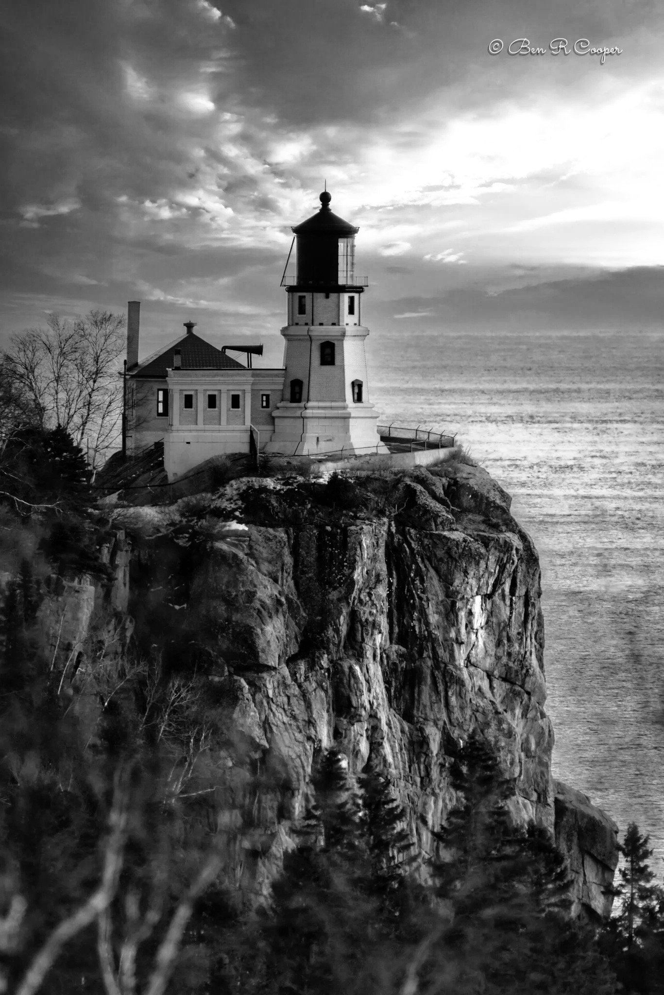 North Shore Beacon (Split Rock Lighthouse Black And White)