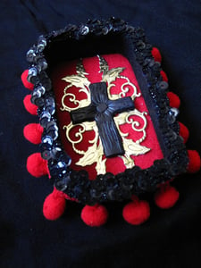 Image of Black Cross Milagro Nicho with vintage gold foil applique