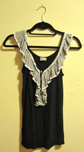Image of Von Maur Black Tank With Gray Ruffle