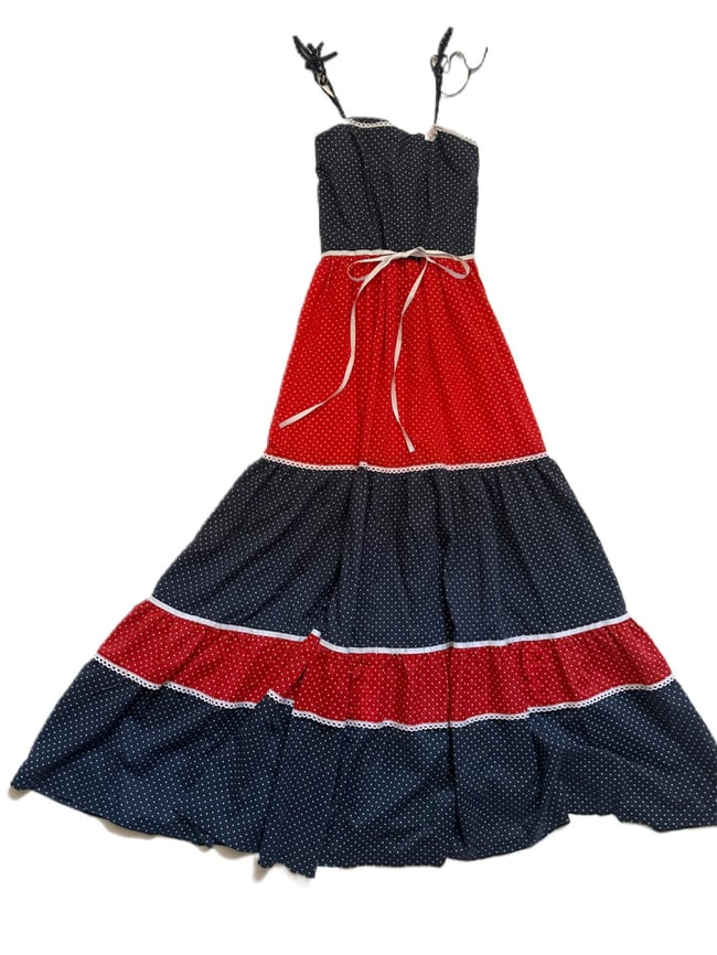 70s swiss dot shoulder tie voile sundress 