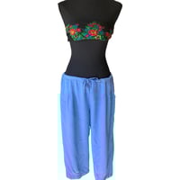 Image 1 of Jams World Blue Loose Fit Cropped Drawstring Pants - Made in Hawaii - Size Small 