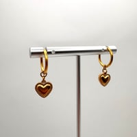 Image 2 of Heart Pendant Hoop Earrings