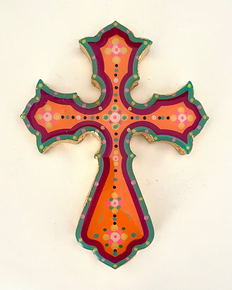 Image of Floral Cross Small Aqua/Magenta/Hot Orange 