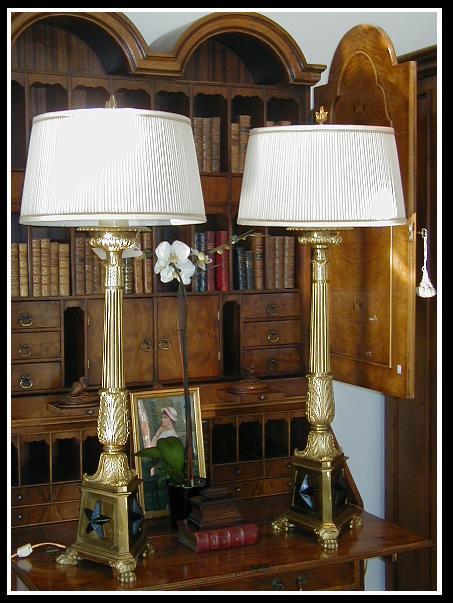 Image of Huge Pair French Empire Gilt Bronze Pricket Lamps c1820
