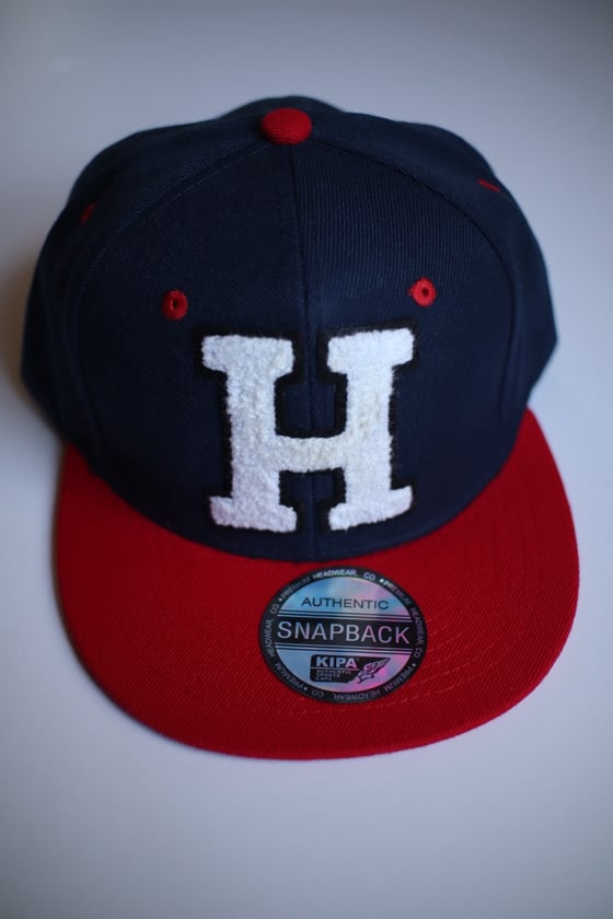 Image of HU Snap Back Baseball Cap Red and Blue 