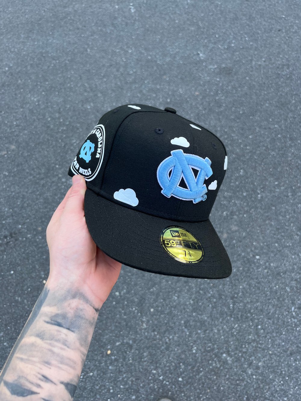 Image of PARTLY CLOUDY BLACK UNC TAR HEELS CUSTOM FITTED 