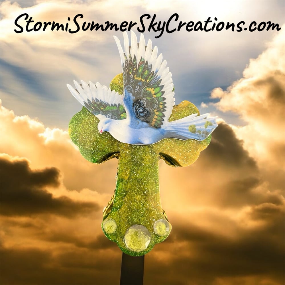 Image of Green/Gold with Dove Cross Prayer/Trinket Box